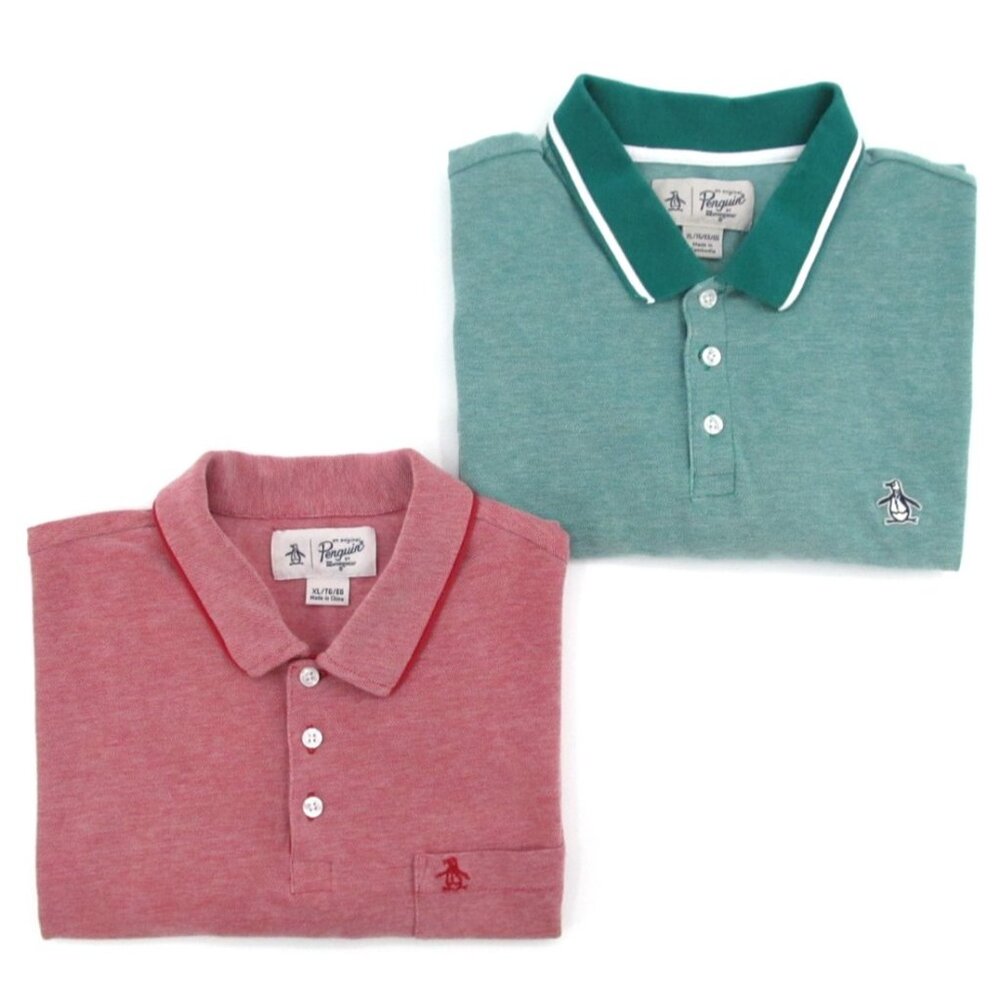 Lot of 2 Penguin by MunsingWear Men’s Polo Shirts XL Green Red Short Sleeve Y2K